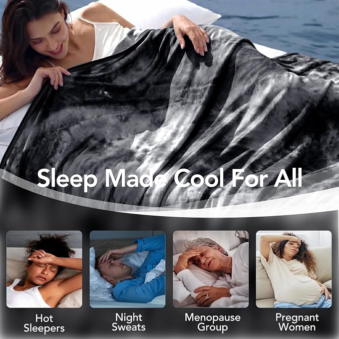 Cooling Blanket Throw 50"x70" for Hot Sleepers | Cold Summer Soft Blanket for Bed Couch and Travel Absorbs Heat Q-Max>0.35 Cool Lightweight Throw for Night Sweats Menopause
