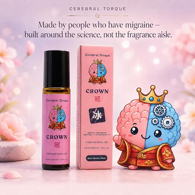 Crown Cooling Migraine and Muscle Aromatherapy Roll-On - Menthol, Magnesium, Bing Pian & Chuan Xiong Evidence-Based Blend | Lavender-Free | 10mL