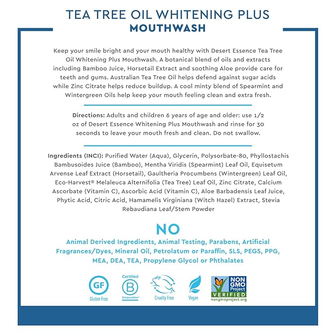 Desert Essence Mouthwash, Tea Tree Whitening Mint, 16 Fluid Ounce