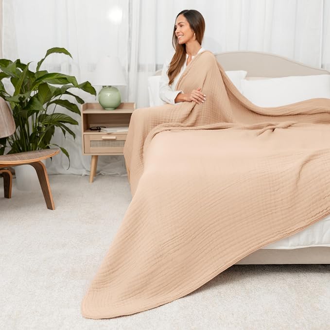Comfy Cubs Adult Muslin Blanket 90x90” Queen Swaddle Blankets, Cream | 6 Layer Soft, Breathable & Lightweight Muslin Adult Blanket - Machine Washable & Designed in the US Bedding for All Seasons