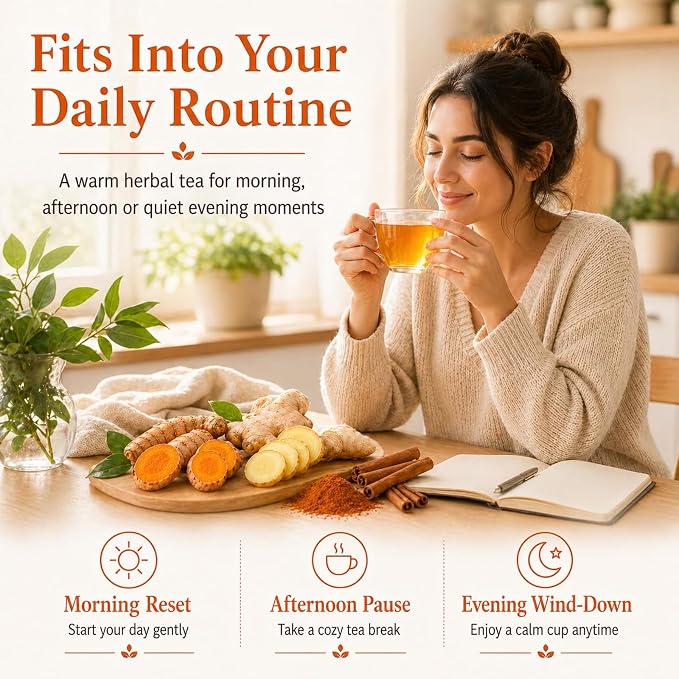 AIGGGO Turmeric Ginger Cinnamon Tea Bags, Digestive Support, 30 Count | Natural turmeric, ginger and cinnamon blend for digestive support and immune wellness, no sugar, vegan and gluten-free
