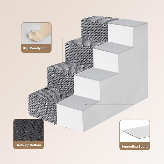 EHEYCIGA Dog Stairs for Bed 18" H, 4-Step Dog Steps for High Bed, Grey | Pet Steps for Small Dogs and Cats, Non-Slip Balanced Pet Ramp Indoor