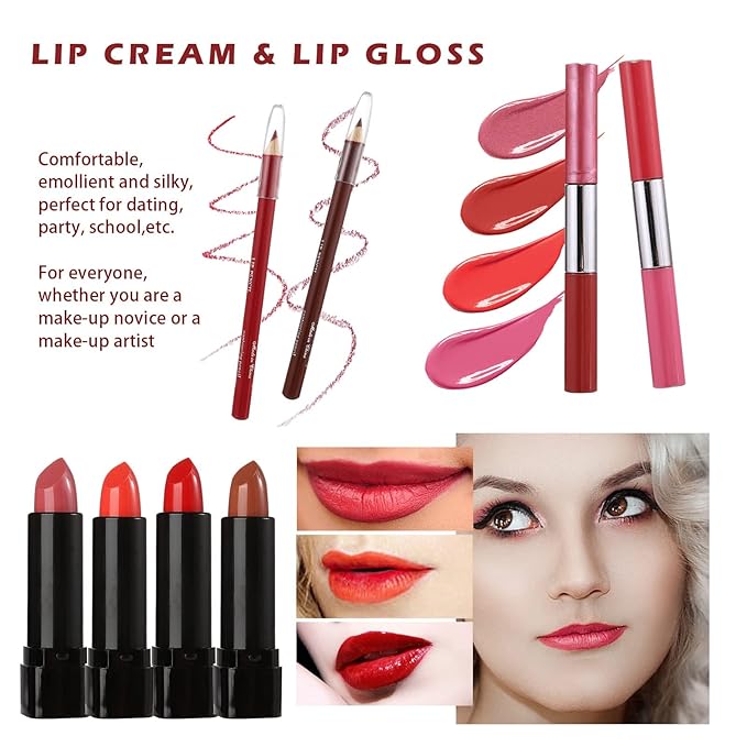 All in One Makeup Kit for Teens, 106 Pcs Professional Kit, Include Eyeshadow Palette, Lipstick Set, Concealer, Foundation, Lipgloss, Makeup Brush (Red)