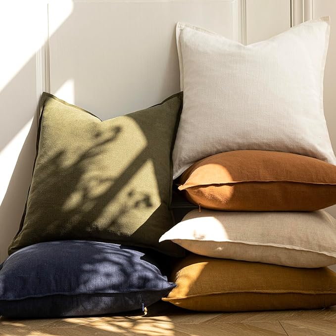 Foindtower Pack of 2, Decorative Linen Solid Throw Pillow Covers Neutral Farmhouse Pillowcase Soft Accent Lumbar Cushion Case for Couch Sofa Bedroom Living Room Home Decor Orange Brown 12 x 20 Inch