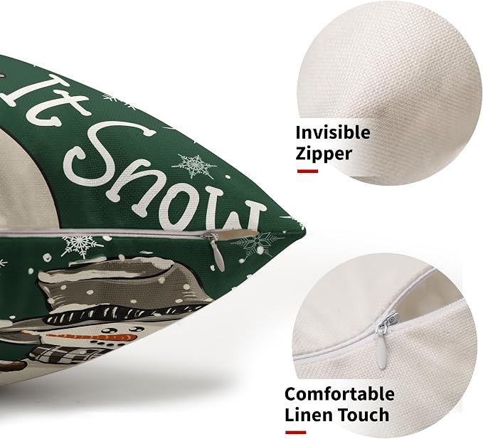 Christmas Green Lumbar Pillow Covers 12X20 Inch Set of 2 Xmas Snowman Snowflake Decorative Pillow Cases Winter Holiday Cotton Linen Cushion Case Modern Home Decor for Sofa Couch Bedroom