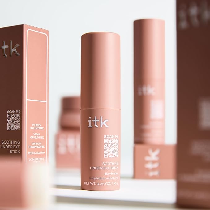 ITK Skincare Caffeine + Aloe Vera Under Eye Stick Face Moisturizer for Fine Line & Wrinkle Repair - Travel Size - Anti Aging Dark Circle Under Eye Balm Treatment Stick - Soothes Puffy Eyes & Redness