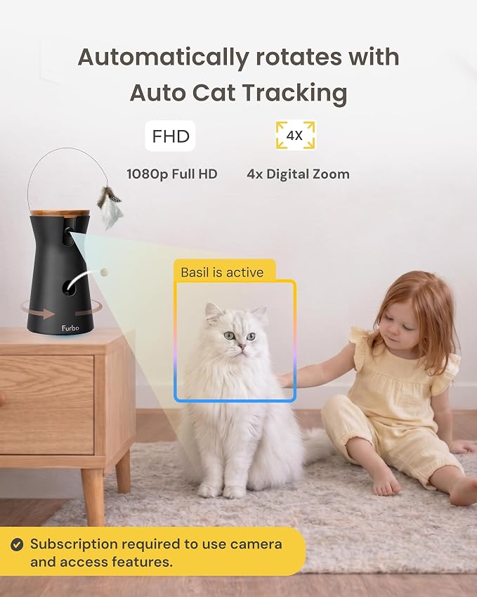 Furbo 360° Cat Camera [Paid Plan Required to Activate] | Stay connected with AI Cat & Home Safety Alerts, Auto-Tracking, Video History & 2-Way Audio. Plan Req. (3mo min)