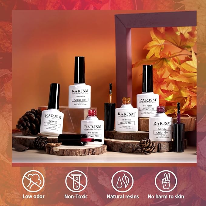 RARJSM Fall Jelly Gel Nail Polish Set 6pcs Clear Crytal Glass Orange Burgundy Red Gray Mauve Brown Series Transparent Sheer Amber Gel Varnish LED UV Curing Requires Soak off Autumn French Manicure