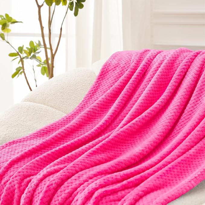 Exclusivo Mezcla Large Waffle Fleece Throw Blanket for Couch, Hot Pink | Lightweight Soft Blanket for Sofa, Bed, Living Room, Plush Fluffy Throw for Home Decor, Travel, All Season, 50x70 Inches