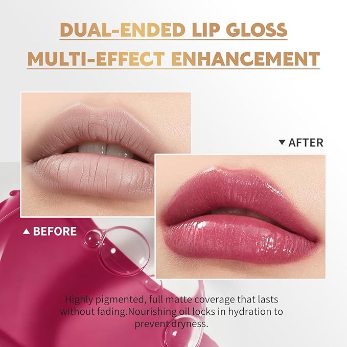Color Nymph Matte Liquid Lipstick with Clear & Shimmer Lip Oil | 2PCS Lip Makeup Set for Women & Girls | High Pigment Color Long-Lasting Dual Ended Lip Gloss | Cruelty-Free & Vegan (2-Count, 02)