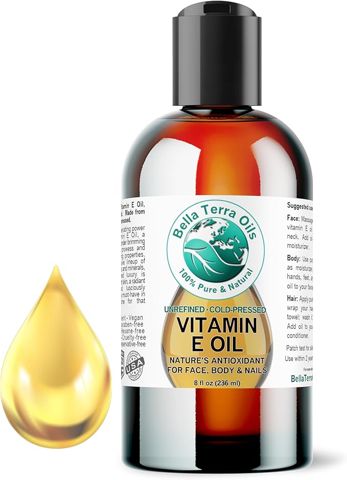 Bella Terra Oils - Organic Vitamin E Oil 8 oz - Luxurious Organic Wheat Germ Derived Oil, Abundant in Organic Vitamin E Antioxidants, Skin's Best Friend for a Radiant Glow