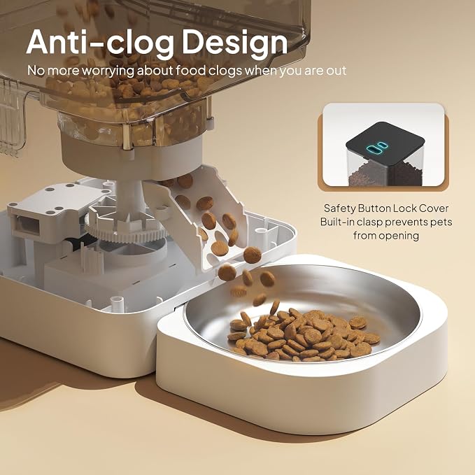 VOLUAS Automatic Cat Feeder, 6L Timed Dry Food Dispenser for Cats & Dogs | Programmable Portion Control, Up to 4 Meals Daily, Dual Power Supply, Power-Off Memory, 10-Second Voice Recorder