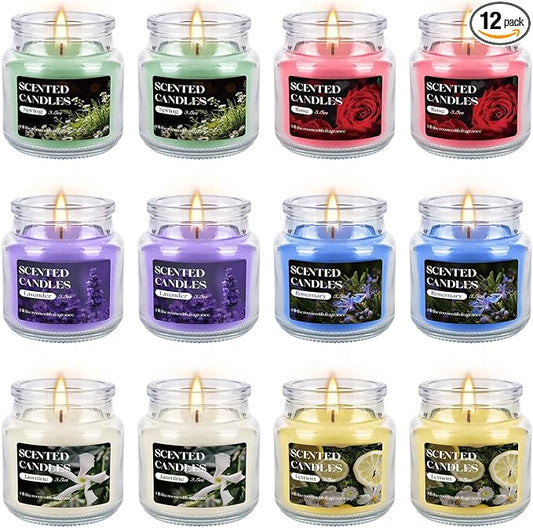 12-Pack 3.5oz Scented Candles Gift Set - Natural Soy Wax, Cotton Wick Aromatherapy Candles, Six Different Fragrances for Home Decor & Perfect Summer Gifts.