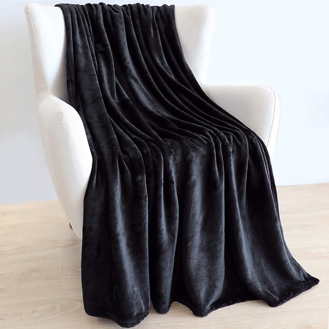 TASTHROW Large Flannel Fleece Throw Blanket, 50×70 Inch - Black | Cozy Lightweight Thick Blanket - All Seasons Suitable for Women, Men and Kids