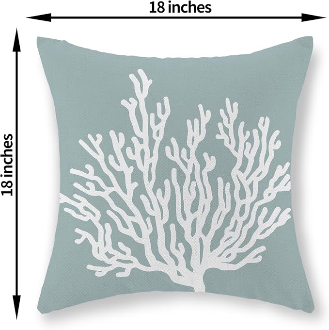 Coastal Pillow Covers 18x18 Inch Set of 2 Blue Coral Starfish Throw Pillows Nautical Ocean Decorations Summer Linen Beach Pillowcase Outdoor Decor Farmhouse Cushion Case for Home Living Room