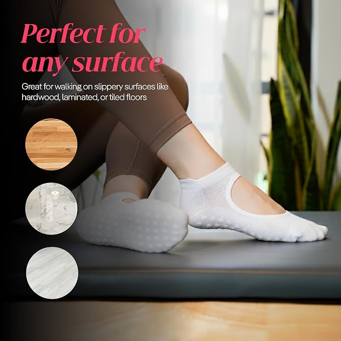 COOLMATE Pilates Socks with Grips for Women, Yoga Socks, Crew Non Slip Women for Barre, Pilates Gifts for Women