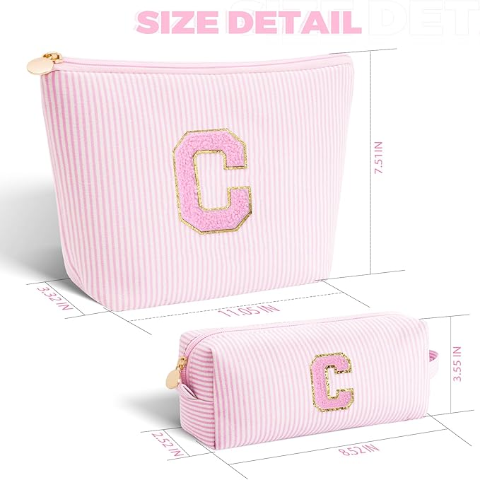 Birthday Gift Idea - Preppy Makeup Bag for Women Her - Personalized Cute Makeup Pouch for Girlfriend Bridesmaid Wife Mom | Travel Cosmetic Bag - Pink,C