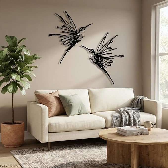 2Pcs Metal Hummingbird Wall Art, 3D Large Outdoor Garden Decor(18.6"x22.4") | Set of 2 large 3D metal hummingbirds, rust-resistant & waterproof, perfect for outdoor garden, patio, or fence decor
