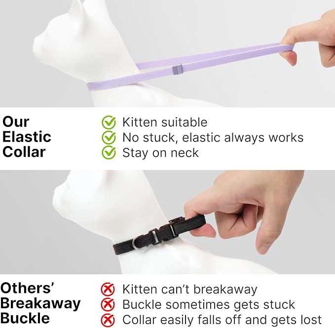 Safety Cat Collar - U.S. IDA Gold Award Design, Stretchy Elastic Quick Release Non Breakaway Cat Collar Light Weight for Kitten All Small Medium Large Cats (Burgundy, M (7.8-15.7 inch))