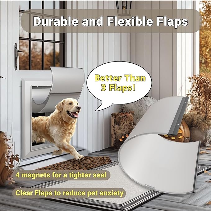 Large Heavy Duty Aluminum Dog Door, Double Flap for Extreme Weather