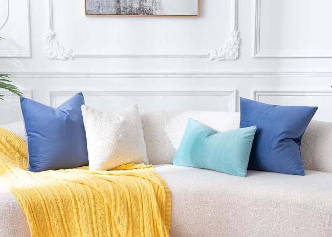 JUSPURBET 16x16 Decorative Velvet Throw Pillow Covers Cases Set of 2,Blue | Modern Soft Cushion Covers with Hidden Zipper for Couch Sofa Bed Living Room Bedroom Home Decor
