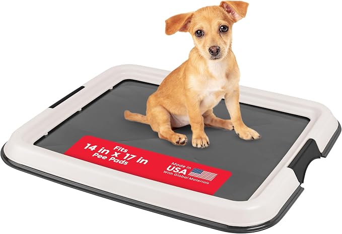 IRIS USA Pee Pad Holder, Fits 14x17 Pads, Dark Gray, Made in USA | Dog Training Pad Holder, Holds Pads in Place, Leakproof Design, Secure Latches, Non-Skid Feet, Easy Clean Surface