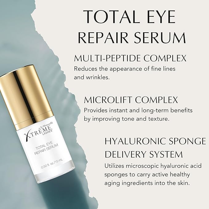 Xtreme Lashes Total Eye Rejuvenation Full Size Kit, Total Eye Repair Serum 0.50 Oz, Silicone Under Eye Patches 50 Pairs, Firming, Hydrating, Smoothing Eye Treatment System
