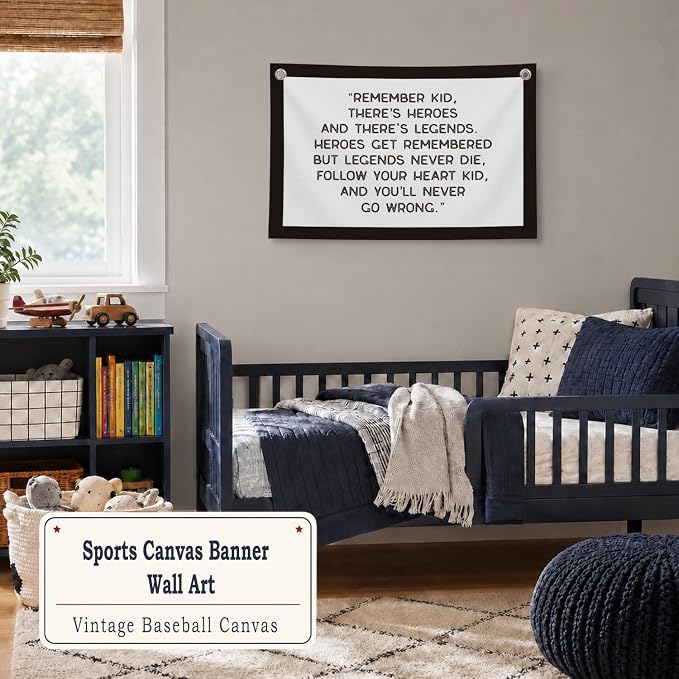 Vintage Baseball Wall Decor for Boys Room, Inspirational Sports Quote Canvas Banner, Retro Baseball Nursery Wall Art for Bedroom Playroom,Baby Shower Gifts,30x20 Inch(White and Black)