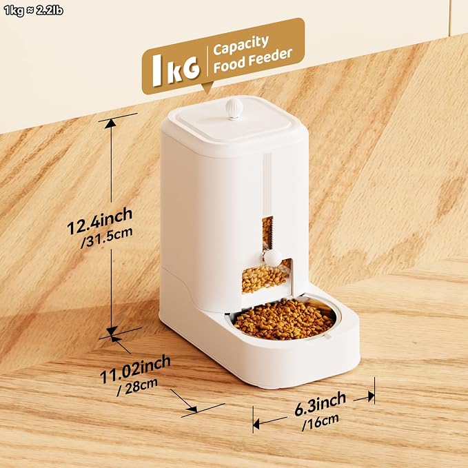 Automatic Cat Food Dispenser with Stainless Steel Bowl | Dog Water Bowl Dispenser Adjustable Water Dispensing, Auto Pet Waterer for Cats and Dogs