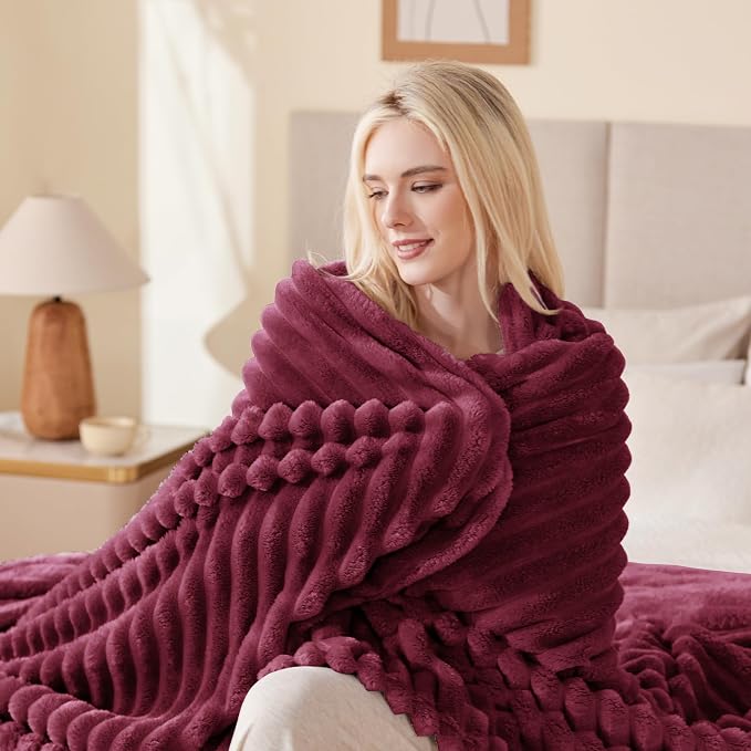 EXQ Home Gentle Soft Fleece Throw Blanket – Cozy Lightweight Blanket for Couch Bed – All-Season Warm Fuzzy Flannel Blanket for Women Mom Her – Gifts for Birthday(50"x60",Burgundy)