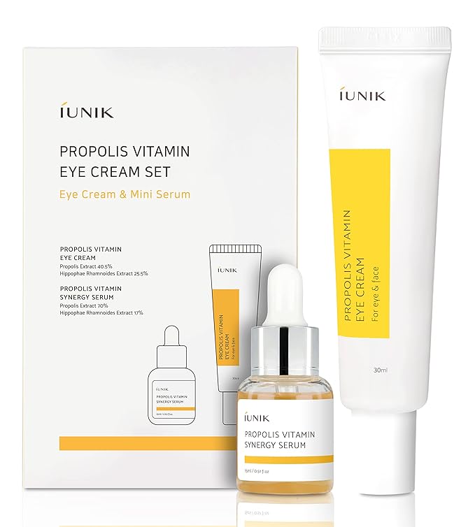 iUNIK Propolis Vitamin Eye Cream Set (Eye Cream 1.01 fl.oz. & Mini Serum 0.51 fl.oz.) - Featuring Propolis Extract, Buckthorn
