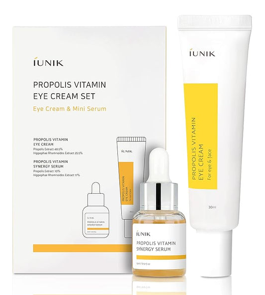iUNIK Propolis Vitamin Eye Cream Set (Eye Cream 1.01 fl.oz. & Mini Serum 0.51 fl.oz.) - Featuring Propolis Extract, Buckthorn