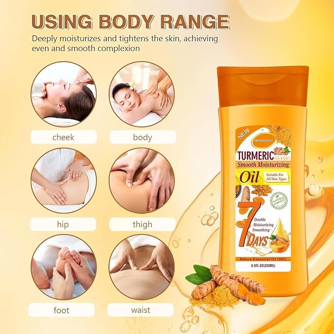 2 Packs Turmeric Oil, Natural Moisturizing Nourishing for Face and Body, Vitamin E Body Oil, Anti-aging, Wrinkle Skincare Essential oil for All Skin Types, 6.8 fl oz*2