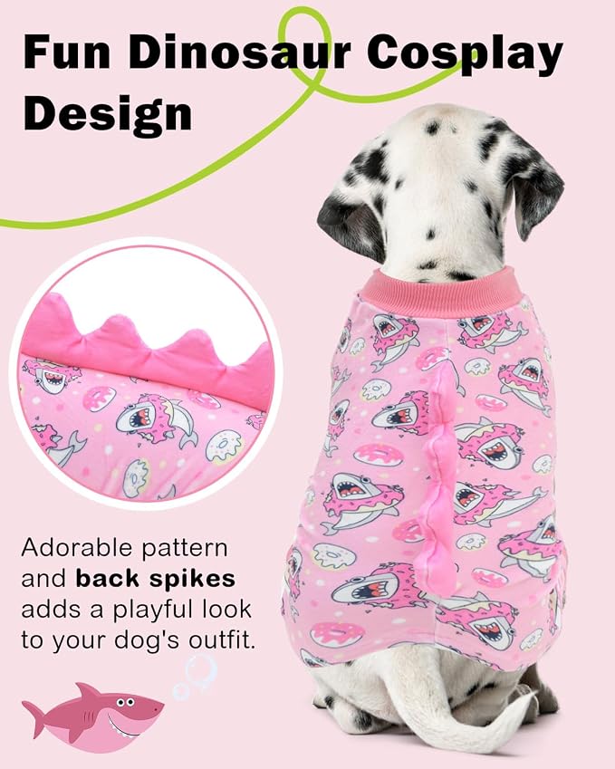 CuteBone Dinosaur Costume Dog Pajamas, Stretchy Spandex Crystal Velvet Sleepwear Coat for Small Dogs, Soft & Warm Pet Outfit Clothes for Cold Weather, Cozy Pullover Design COSP09S