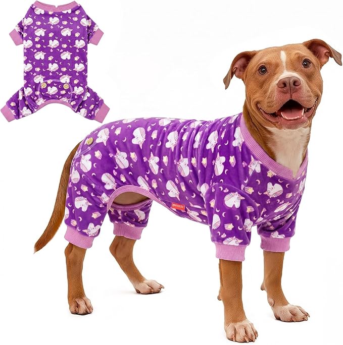 KYEESE Velvet Dog Pajamas for Medium Large Dogs Soft Onesie, Unicorn Purple | 4-Way Stretch, Lightweight & Breathable, Reduces Shedding, Gentle on Sensitive Skin, Recovery Support, Easy Potty Breaks
