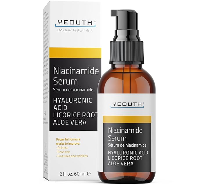 YEOUTH Niacinamide Serum for Face 10% with Hyaluronic Acid and Aloe Vera, Hydrating B3 Skin Care Face Serum for Women and Men, Hydrating Skincare Enhances the Look of Even-Toned Skin 2oz