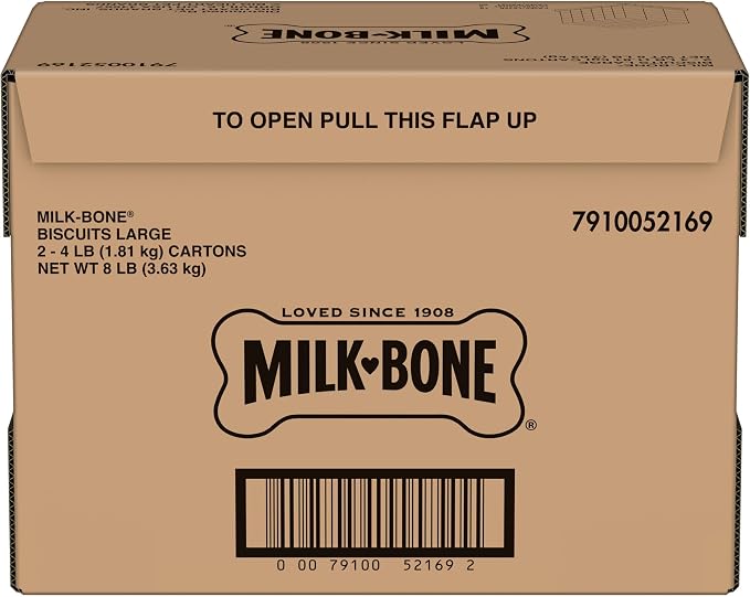 Milk-Bone Original Biscuits Large Dog Treats, 2 (4 Lb.) Boxes | 4 lb. boxes, Tail-wagging meaty taste, 15% protein, For dogs over 60 lbs.