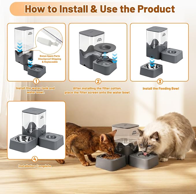 Automatic Dog Water Dispenser Gravity | 2 in 1 Gravity Cat Food Dispenser with 180 Degree Rotatable, Pet Self Feeding Large Capacity for Small Dogs Puppy Kitten