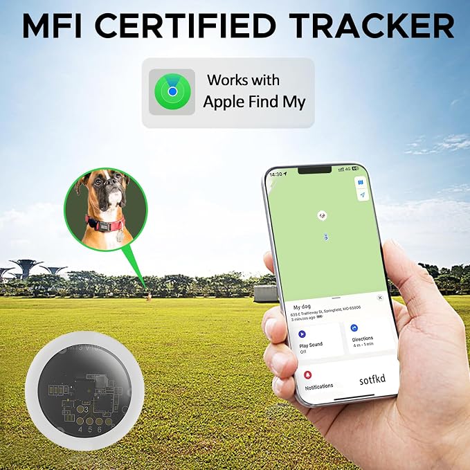 GPS Tracker for Dogs, Mini GPS Pet Tracker with Silicone Cover, IPX8 Waterproof GPS Tracker for Kids,No Monthly Fee,Work with Apple Find My(iOS Only),Smart Tracker for Dogs Finder Tracker Pets-Black-4