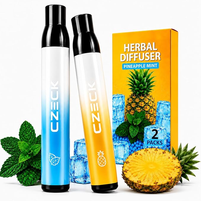 Herbal Diffuser Pen 2 Pack, Pineapple & Mint Personal Aroma Stick, Portable Scent Stick with PCTG Tip & 304 Stainless Steel Tube, Pocket Fresh Aroma Pen for Office, Travel, Gym & Daily Use