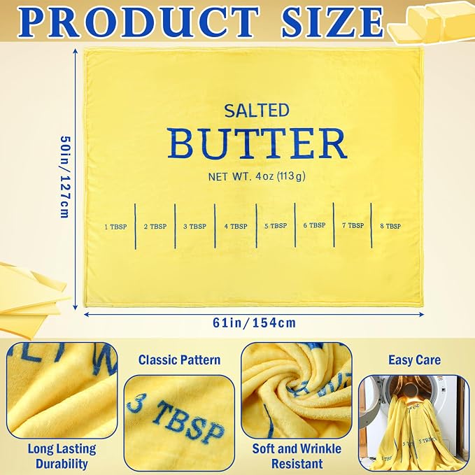 Funny Butter Gifts Blanket 50'' x 60'' Throw Blanket Salted Butter | Foodie Baking Funny Meme Gifts for Women Men Plush Warm Room Decor for Sofa Couch Bed Bedroom