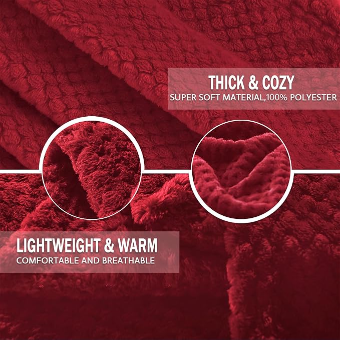 Exclusivo Mezcla Large Waffle Fleece Throw Blanket for Couch, Deep Red | Lightweight Soft Blanket for Sofa, Bed, Living Room, Plush Fluffy Throw for Home Decor, Travel, All Season, 50x70 Inches