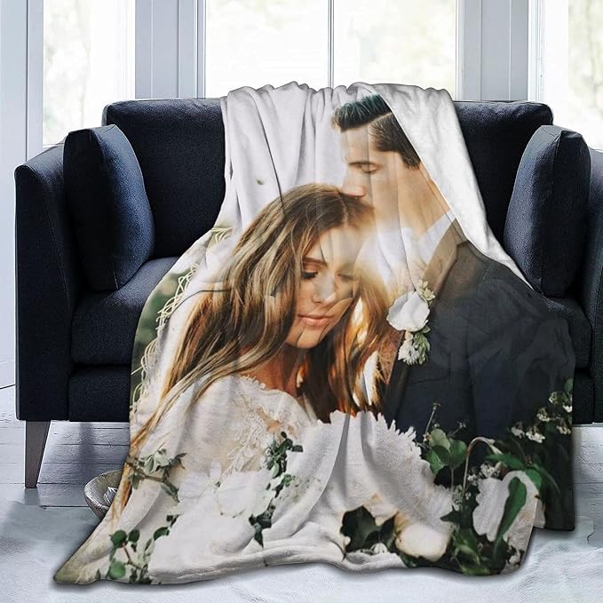 QETXVI Custom Blanket with Photos Text Customized Blanket Personalized Flannel Throw Blankets for Adult Kid Birthday Christmas Halloween Fathers Mothers Valentines Gift - 60"x 80"