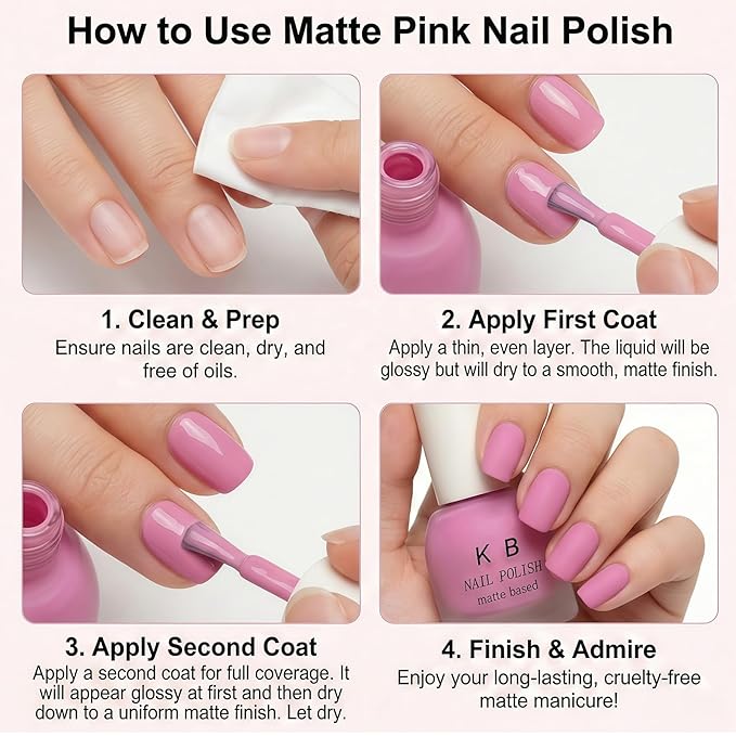 Matte Nail Polish Quick Dry, Soft Pink Nail Polish Air Dry, Vegan Non Toxic Fingernail Color for Women Girls, Candy Pink Matte Finish