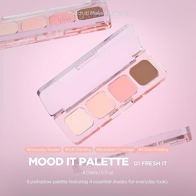lilybyred Mood It Palette | 4-Shade Korean Eyeshadow Palette, Pre-Matched Personal Tone, Soft Blending, Buildable Coverage, Matte & Shimmer Finish, Daily Wear, Compact Size, 0.11 oz. (01 Fresh It)