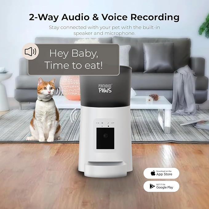 Smart HD Pet Feeder, 6L, White | 1080p Camera, 2-Way Audio, Voice Recording, Night Vision, Scheduled Meals, Backup Power, Easy to Clean, Anti-Jam Design