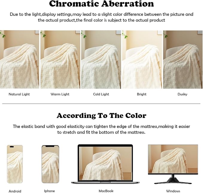 NEWCOSPLAY 3D Checkered Flannel Throw Blanket, Ivory Checkered, 50"x70" | Super Soft Cute Lightweight Decorative Premium Silky Fleece Blanket for Couch Sofa Bed, Gift for Women Men, All Season Use