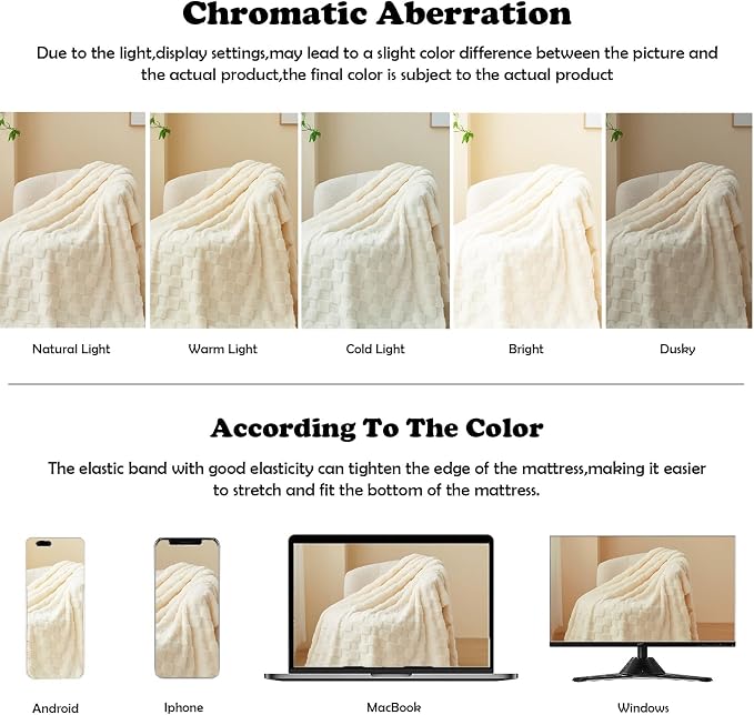 NEWCOSPLAY 3D Checkered Flannel King Blanket, Ivory Checkered, 90"x110" | Super Soft Cute Lightweight Decorative Premium Silky Fleece Blanket for Couch Sofa Bed, Gift for Women Men, All Season Use