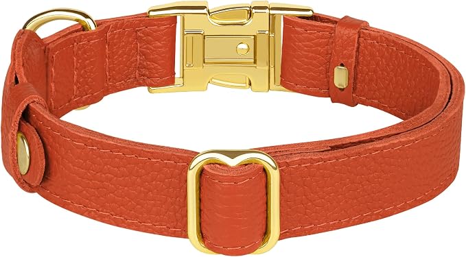 Leather Airtag Dog Collar - Soft Tracking Dog Collar with Apple AirTag Holder and Metal Buckle - Safety GPS Pet Collars for Small Medium Large Dogs Puppy Pink Red (Orange, XS, 9"-12" Neck Fit)