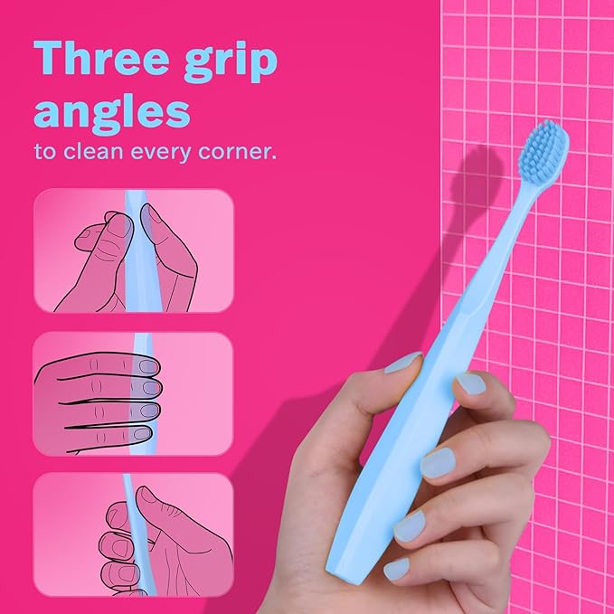 Tonochi Max Extra-Soft Toothbrush for Adults Sensitive Gums – Gentle Bristles, Wide Angled Head for Back Teeth, Ergonomic Non-Slip Grip, BPA-Free Handle, Individually Wrapped, 4-Pack(Blue)